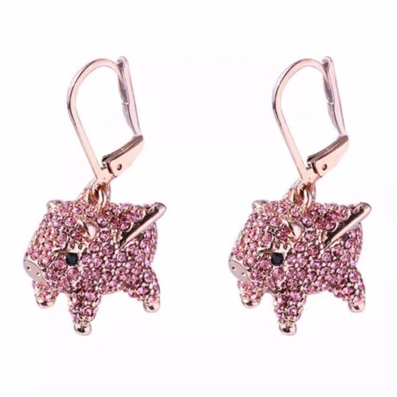 kate spade Jewelry - Kate Spade Rose Gold imagination Pave Pig Earrings cute animal piggy crystal